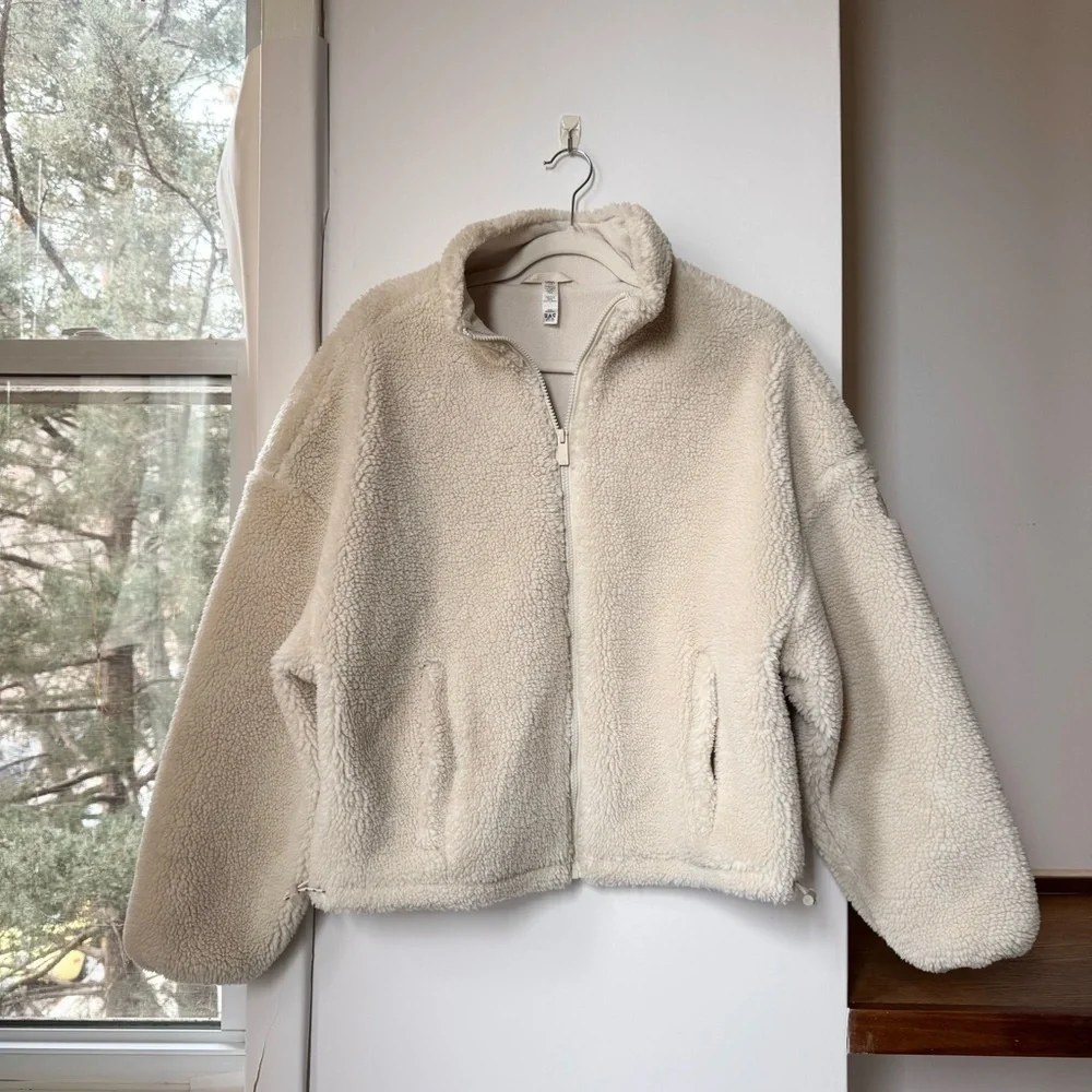 Alo Flurry Mock-Neck Fleece Zip-Up Jacket Cream Small
